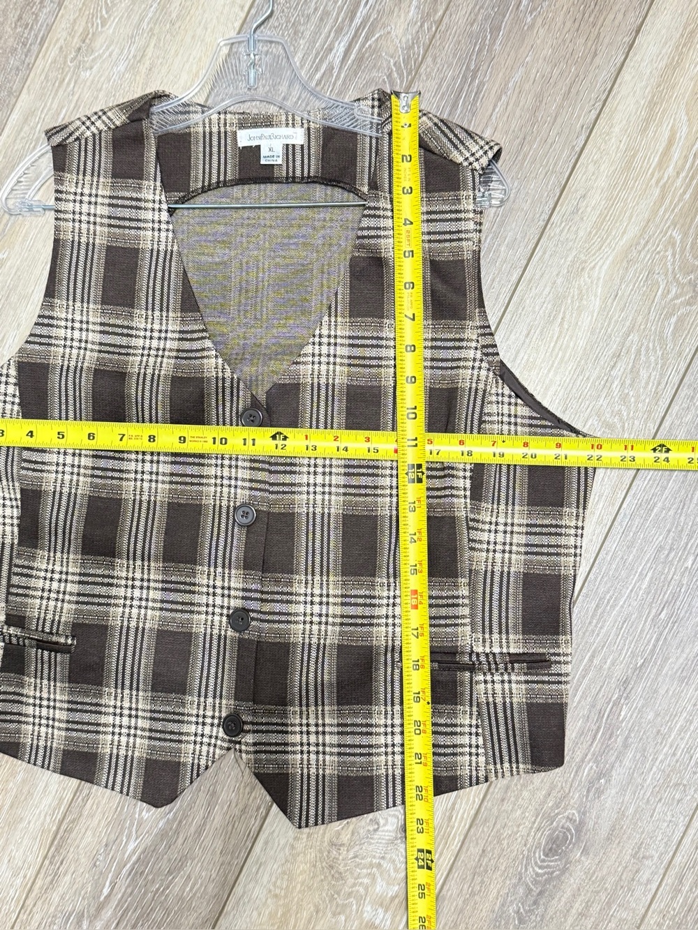 #21) Plaid Brown & Cream Vest - - Picture 3 of 5